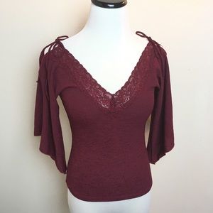 Burgundy Forever 21 Top Lace Could Shoulder Shirt